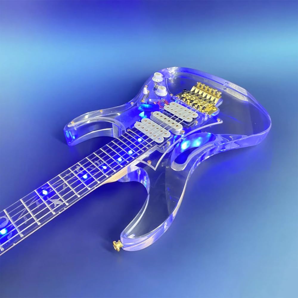 Electric Guitar LED Light Acrylic Body Maple Neck Rosewood Fretboard Blue Crystal Electric Guitar Sweet Sound (HSH Pickups)