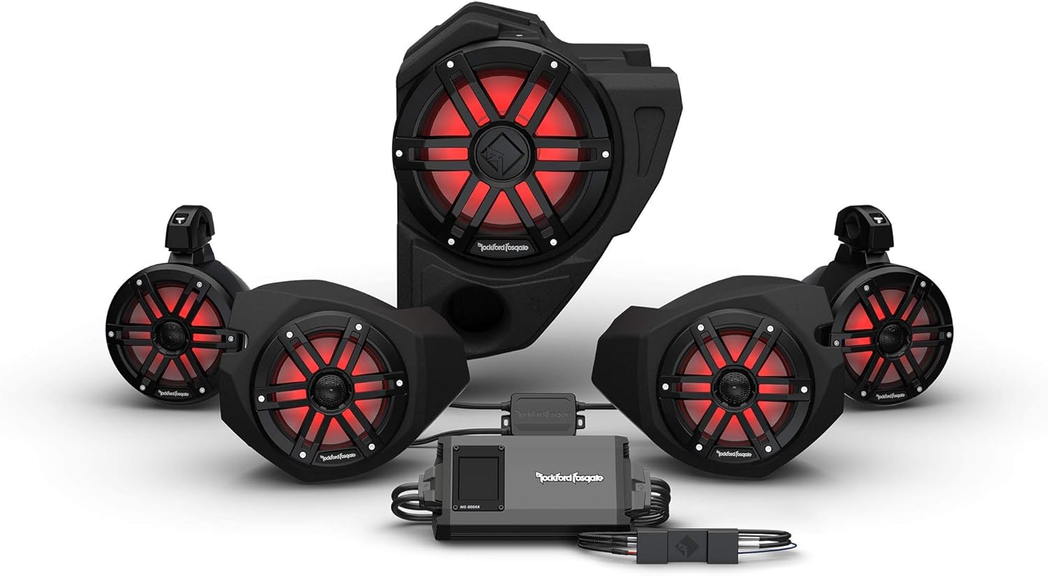 Rockford Fosgate RZR14RC-STG4 Audio Kit: Ride Command 2-Way Interface, 800-Watt Amp, M1 Color Optix Multicolor LED Lighted Front, Rear Speakers & Subwoofer for Select RZR Models (2014-2021)