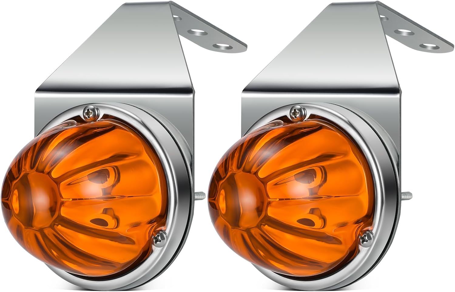 Partsam 2Pcs Amber Glass Lens Watermelon Lights with Stainless Steel Bracket, [Patented] Amber LED Watermelon Mirror Turn Signal Lights Replacement for Kenworth Peterbilt Freightliner