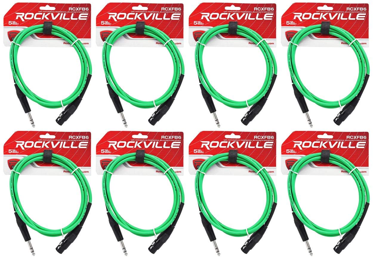 Rockville (8 RCXFB6G 6' Female XLR to 1/4'' TRS Cable Green, 100% Copper