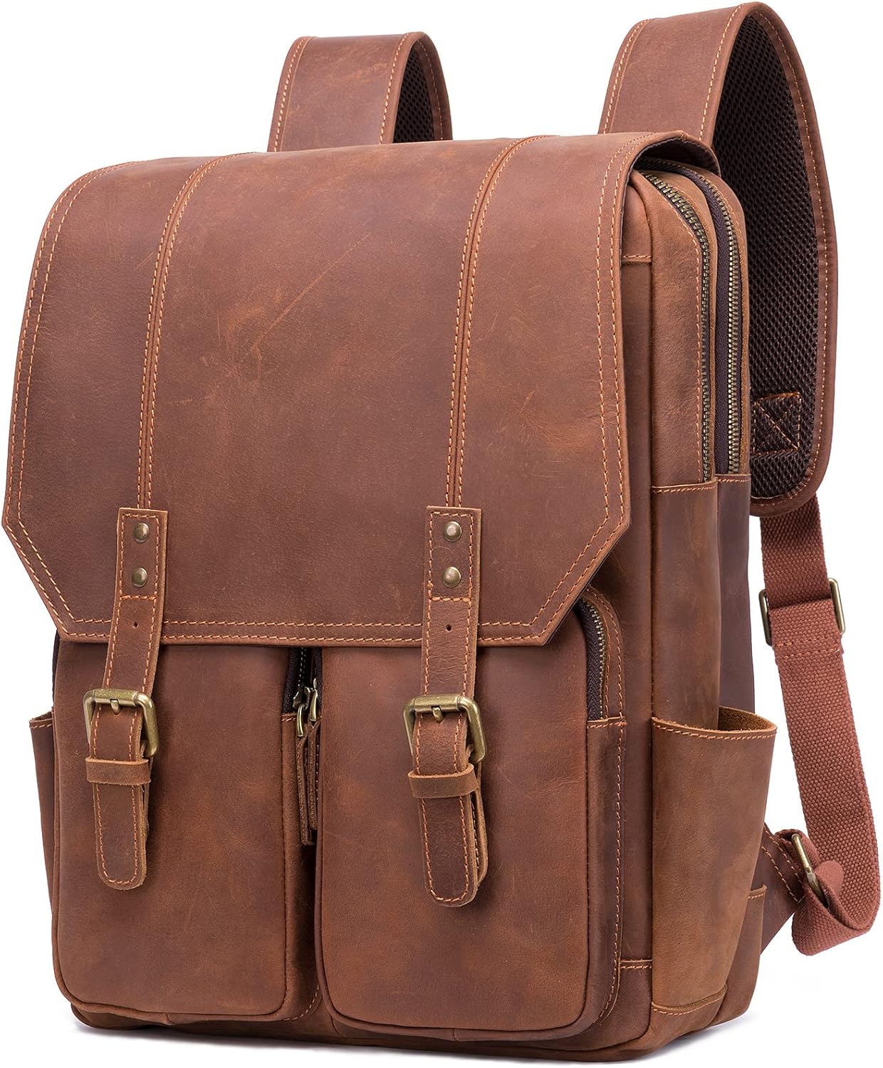 Genuine Leather Laptop Backpack 16 Inch Men's Business Travel Bag Briefcase & Outdoor Hiking Gift Box (Brown)