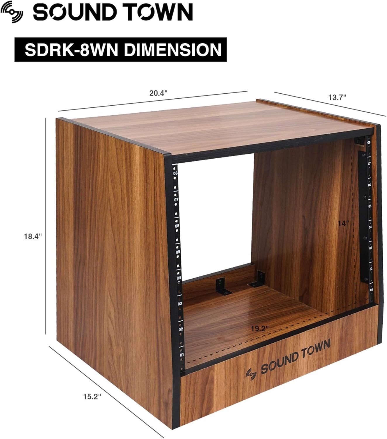 Sound Town DIY 8U Studio Rack with Furniture Grade Walnut Laminate (SDRK-8WN)