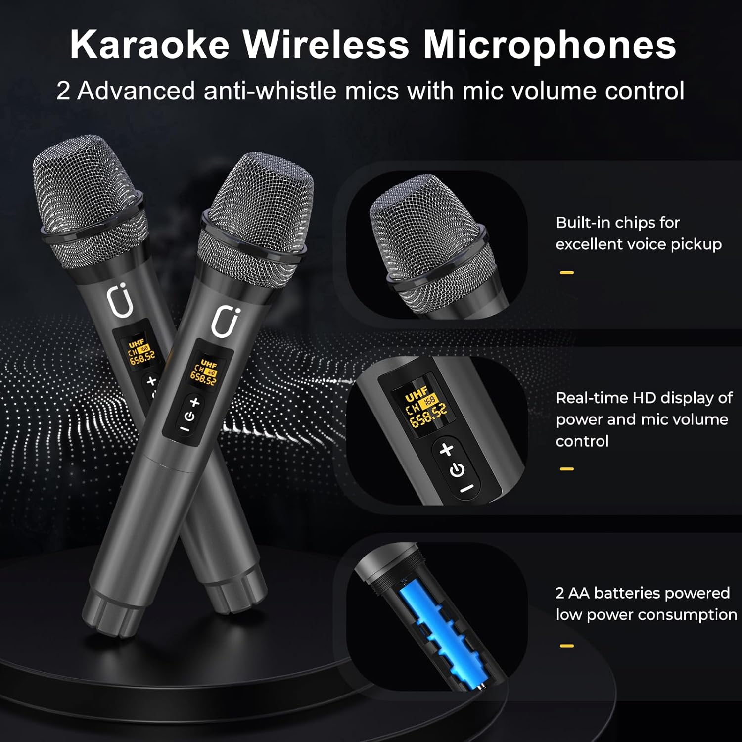 Karaoke Machine HWWR with 2 Wireless Microphones, Portable Karaoke Rechargeable for Adults and Kids, Bluetooth 5.3 Stable Speaker, PA System & DJ Lights for Home Singing Outdoor Party, Music Gifts