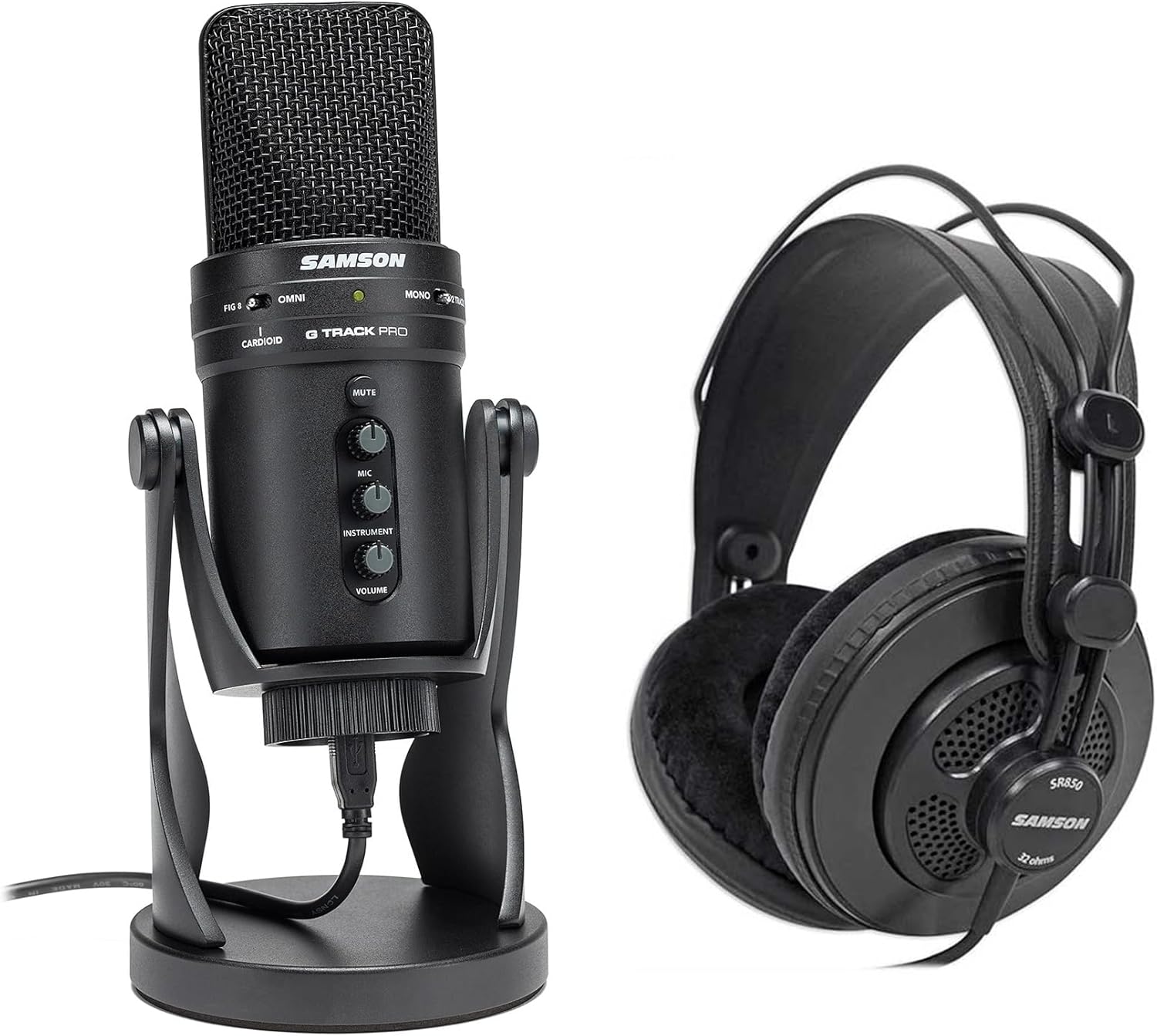 Audiosavings Bundle: G-Track Pro Studio USB Condenser Microphone Mic+Built in Audio Interface Bundle with SR850 Professional Semi-Open Studio Reference Monitoring Headphones (2 Items)