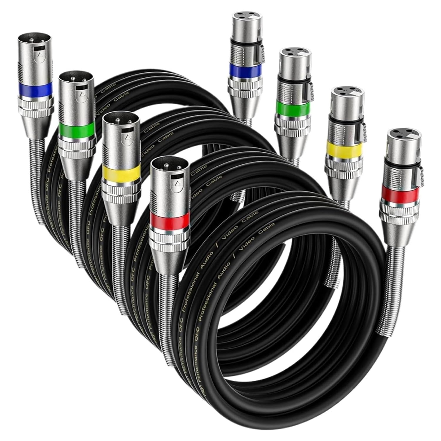 XLR Cables 4-Packs XLR Male to Female Balanced 3 Pin Metal Spring Microphone Cable Compatible with Mixer Speaker Amplifier Mic(8m)