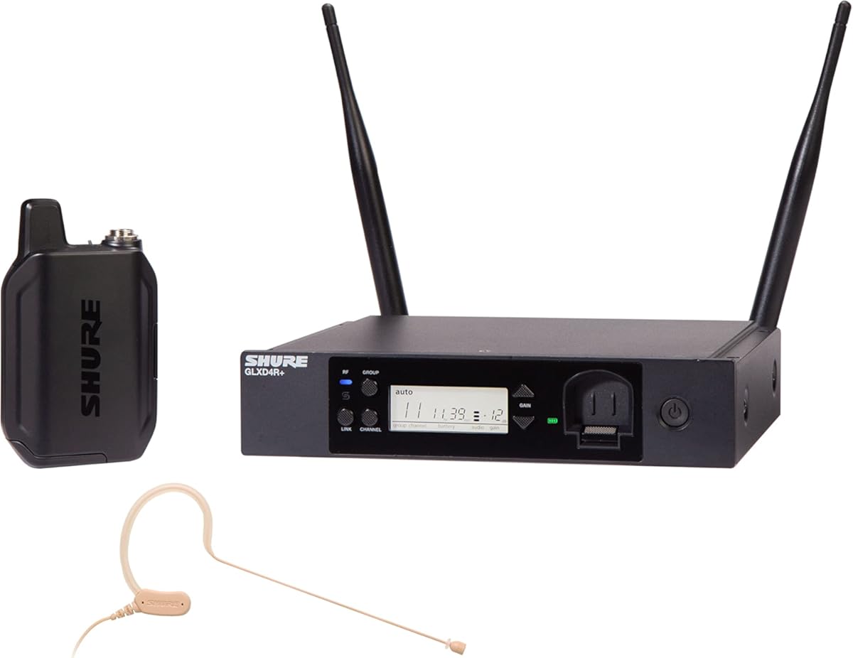Shure GLXD14R+/MX53 Dual Band Pro Digital Wireless Microphone System - 12-Hour Battery Life, 100 ft Range | MX153 Headset Mic, Single Channel Rack Mount Receiver (GLXD14R+/MX53-Z3)