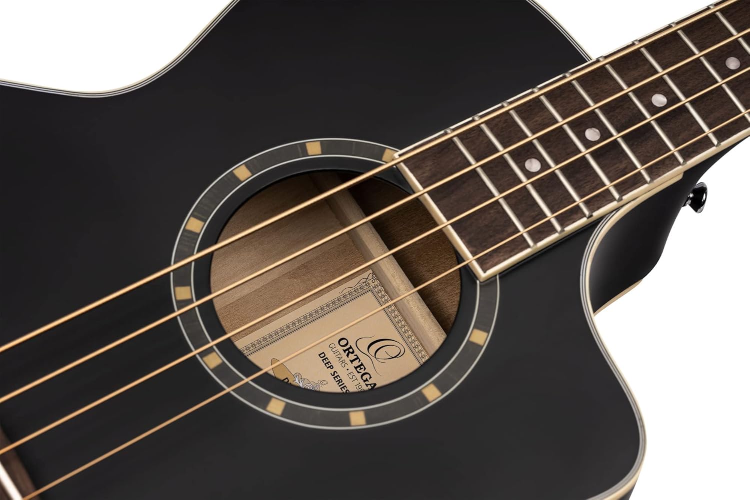 Ortega Guitars Deep Series 4 String Acoustic Bass Guitar, Right-handed, Black, (D7CE-SBK-4)