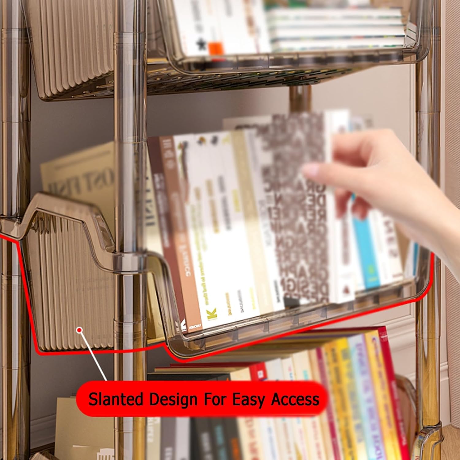 3/4/5 Cube Bookshelf, Multi-Layer Home Desk Side with Wheels, Suitable for Living Room, Study Room, Reading Corner (Transparent Gray)(5tier) ()