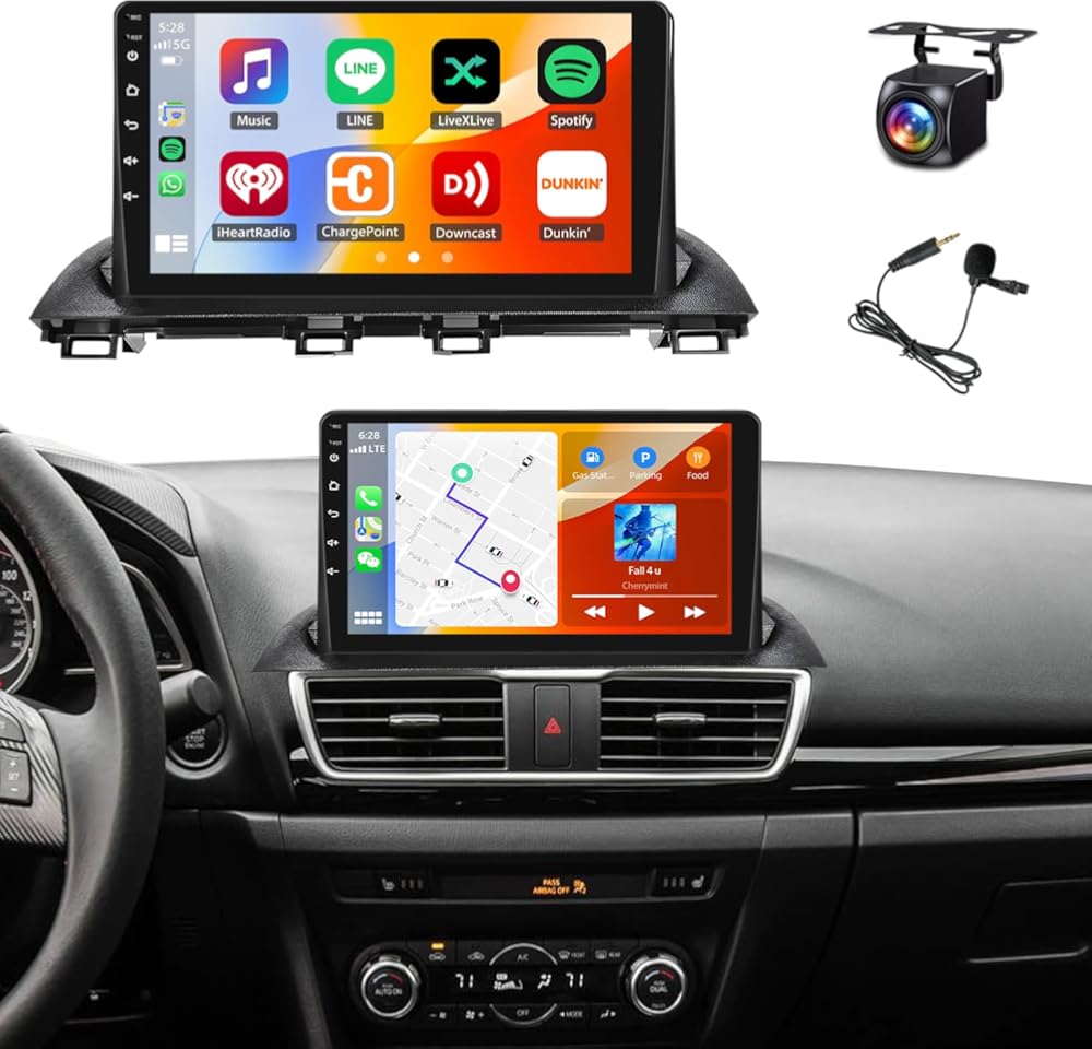 9'' IPS Touchscreen Android Car Stereo for Mazda 3 Axela 2014 2015 2016 2017 2018 2019 with Wireless CarPlay & Android Auto, Car Radio for Mazda 3 AxelaGPS/Bluetooth/FM/AUX/SWC/Backup Camera