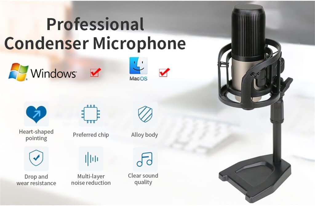 Metal Condenser Microphone Game Recording USB Microphone Computer Laptop Studio Vocal Singing Microphone with Stand