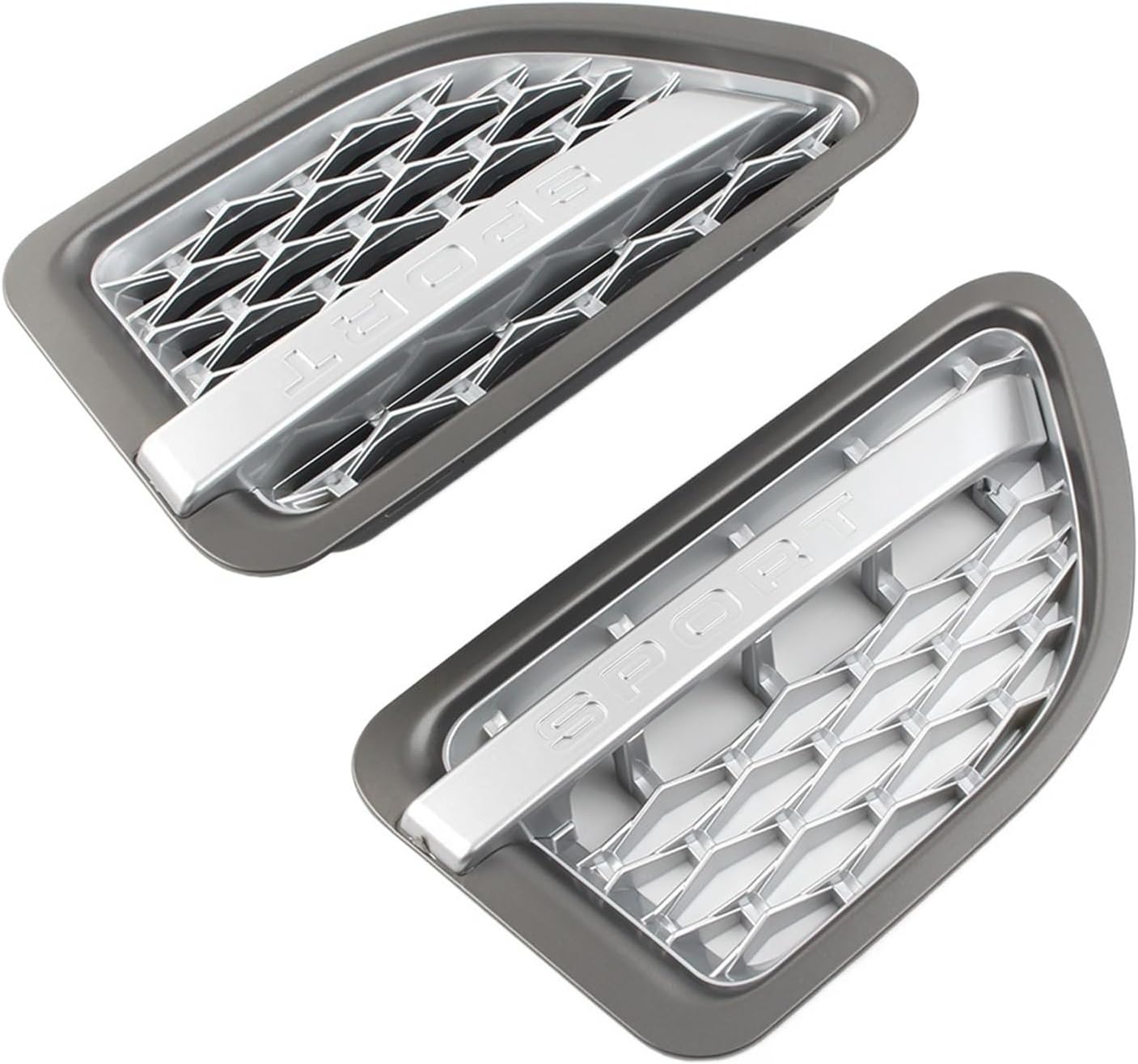 2x Auto Front Side Fender Air Vent Grille Grill Compatible For Land Rover L320 Range Rover Sport 2005 2006 2007 2008 2009 ABS Car Styling(Gray silver silver)