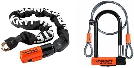 Kryptonite Evolution Mini Bike Chain Lock, 3 Feet Long 10mm Steel Chain Heavy Duty & Evolution Mini-7 Bike U-Lock with Cable, Heavy Duty Anti-Theft Bicycle U Lock