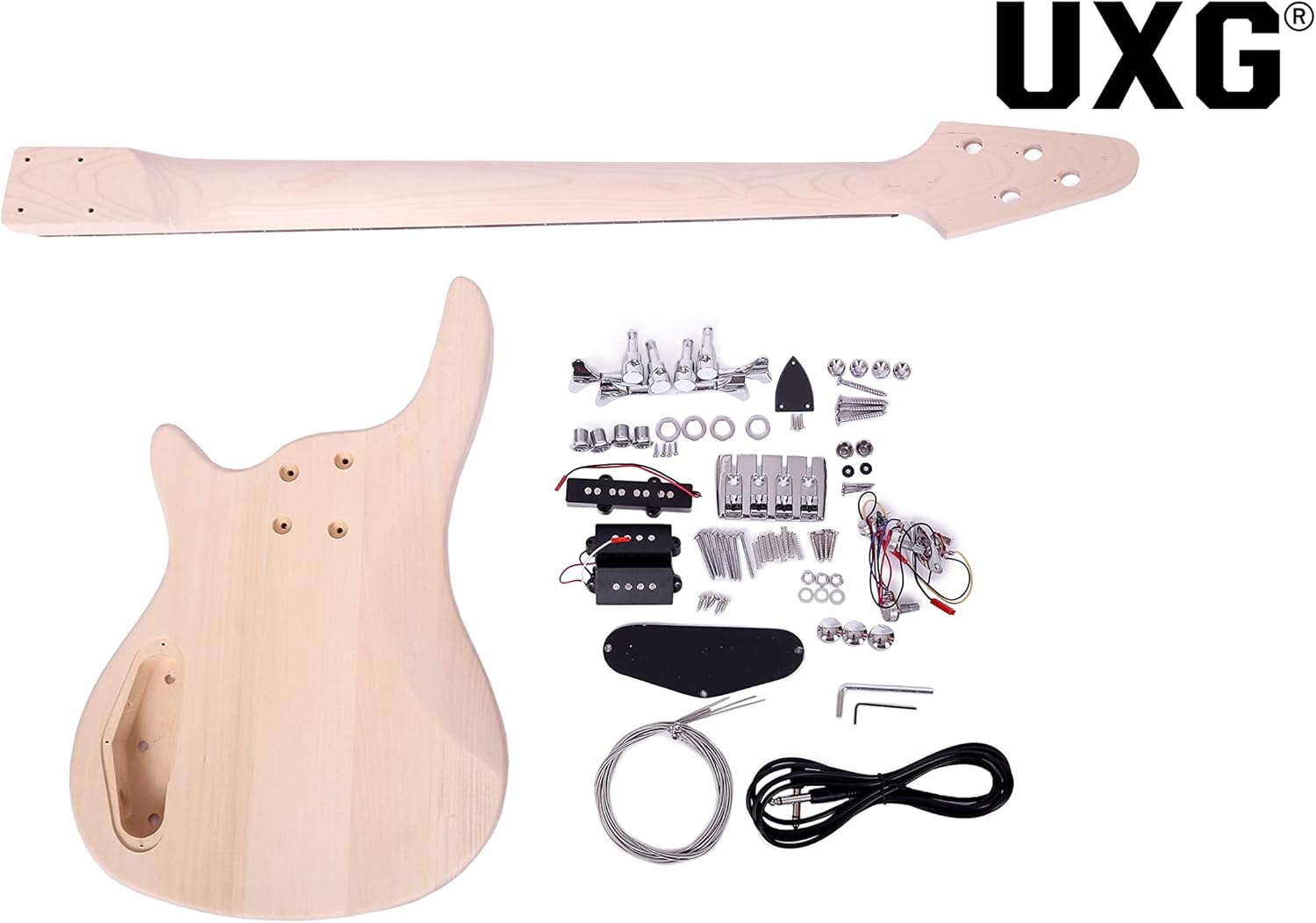 I-4 DIY Electric Bass Guitar Kits，Basswood body，Maple Neck and Rosewood Fingerboard，All Components Included，Natural