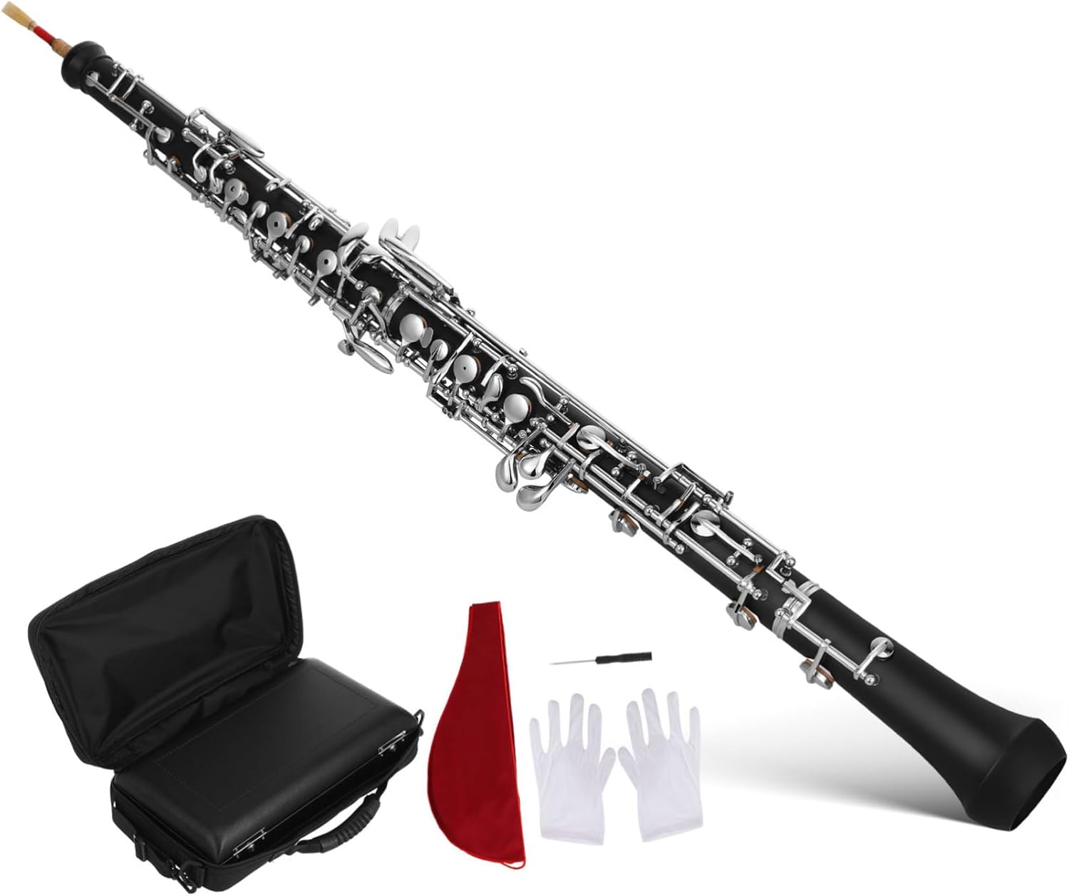 Key Oboe Instrument with 22 Keys Semi-Automatic Synthetic Wood for Orchestra Performance and Practice Includes Carry Bag and Cleaning Accessories