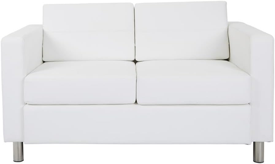 Office Star Products Atlantic Loveseat with Dual Charging Station in Dillon Snow White Faux Leather