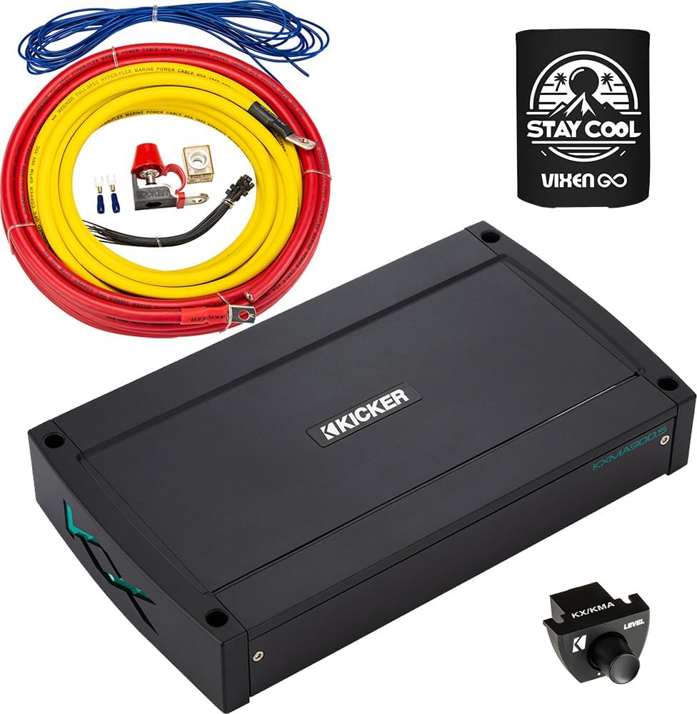 KICKER Amp and Wiring Kit Package of 2 Items 900W 5-Channel KXMA Series Marine Amplifier with 4AWG Power Wiring Kit - Boat Kit - 48KXMA900.5 Amplifier & 47KMPK4 Wiring Kit