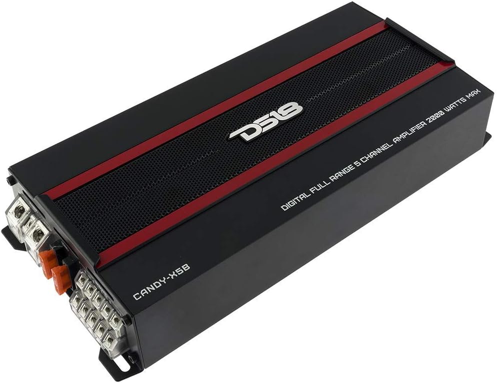 DS18 CANDY-X5B Amplifier in Black - Class D, 5 Channels, 2000 Watts Max, Digital, 1/2/4 Ohm, with Remote Subwoofer Level Controller - Compact Ampflier for Speakers in Car Audio System (Renewed)