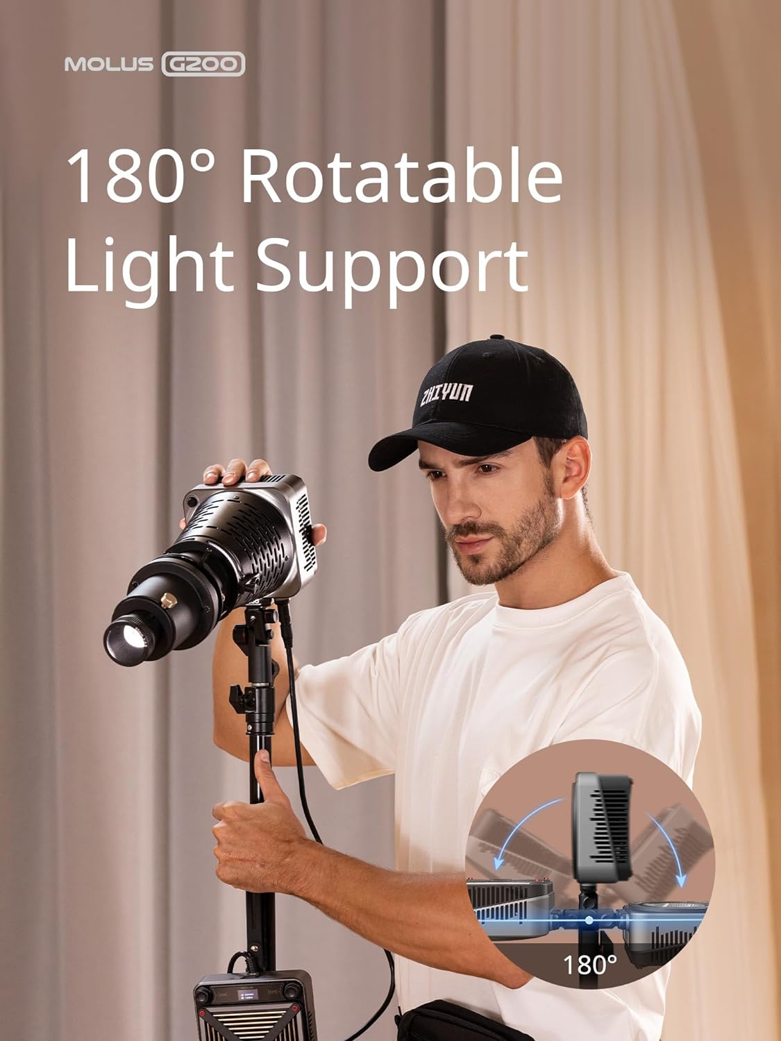 ZHIYUN Molus G200 [Official] 200W COB Video Light, Portable Continuous Output Lighting,2700-6500K 9460 lux@1m, LED Photography Lighting with Bowens Mount, APP Control, Ultra Quiet for Video Recording