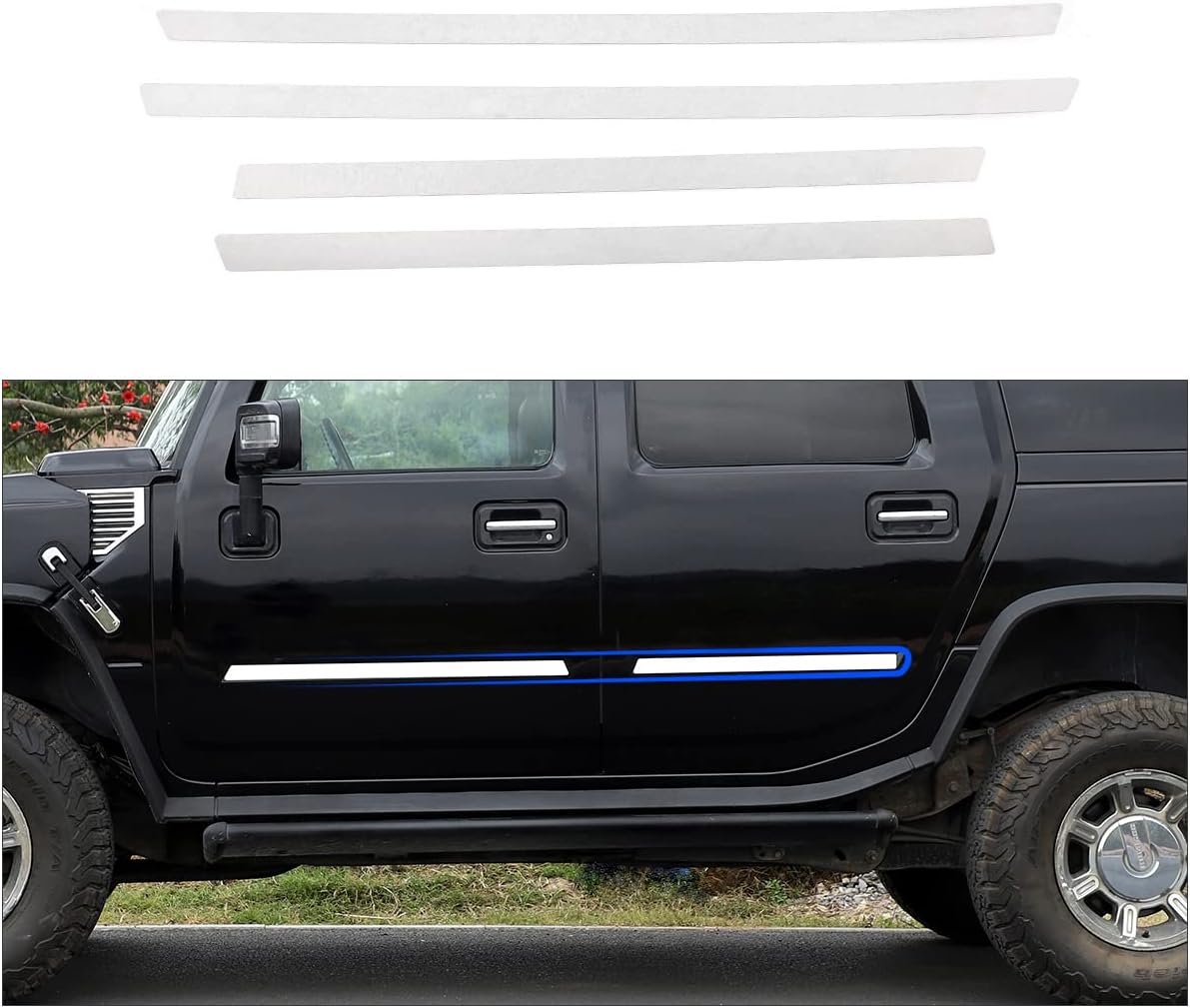 Body Side Door Molding Trim, Stainless Body Molding Insert Trim Kit Compatible with Hummer H2 2003-2009, Car Door Protector Kit, 4PCS (Flat Style)