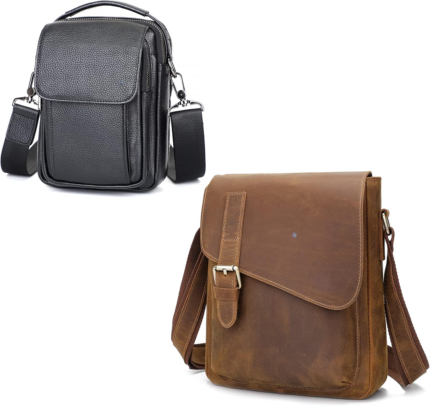 Augus Men's Leather Crossbody Shoulder Bag Vintage Anti-Theft Waterproof Casual Messenger Bags for Travel Work