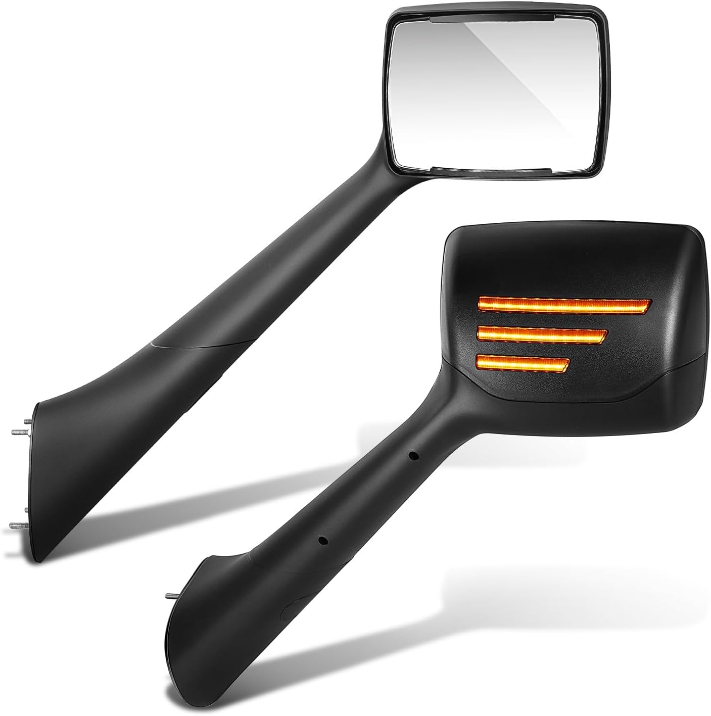 DNA MOTORING Pair of Hood Side View Mirror Compatible with 2022-2025 Peterbilt 579, Injection Molded Satin, Signal Bar Style LED Turn Signal Hood Mirror, Black, MIRROR-HAY-021-BK