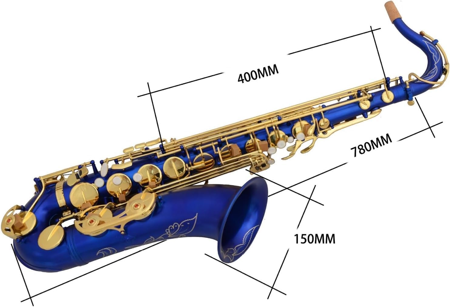 Hand Carved Tenor Saxophone Brass Matte Blue Lacquer Gold Key Sax Woodwind Instrument Saxophone for Beginner and Professionals