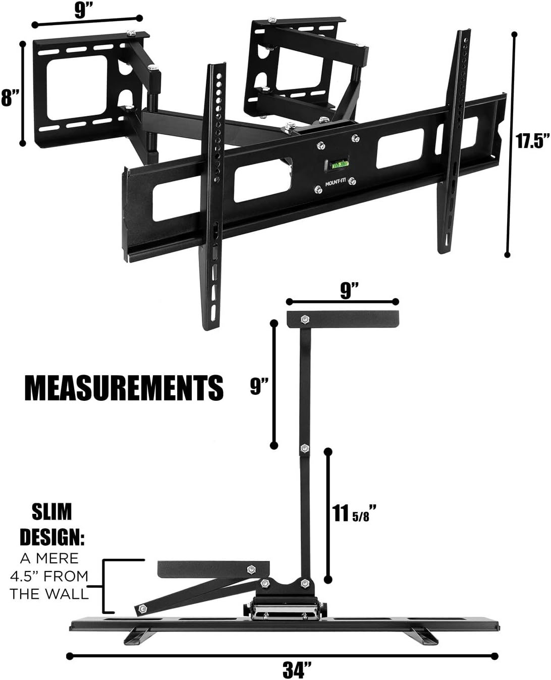 Mount-It! Corner TV Mount | Premium Swivel Full Motion Caddy Corner Wall Bracket for 37-63 inch Flat Panel Screens VESA up to 800x400, 132 lb Capacity, Black