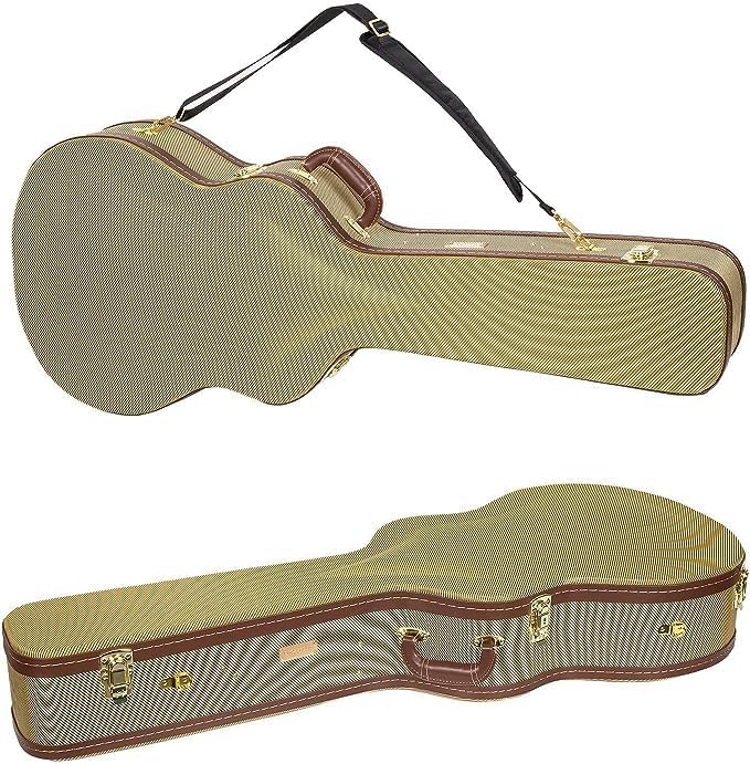 Crossrock Deluxe Wood Case for 335 Style 6 string Semi-Hollow Electric Guitars, with removable straps, interior compartment-Tweed (CRW700SATW)