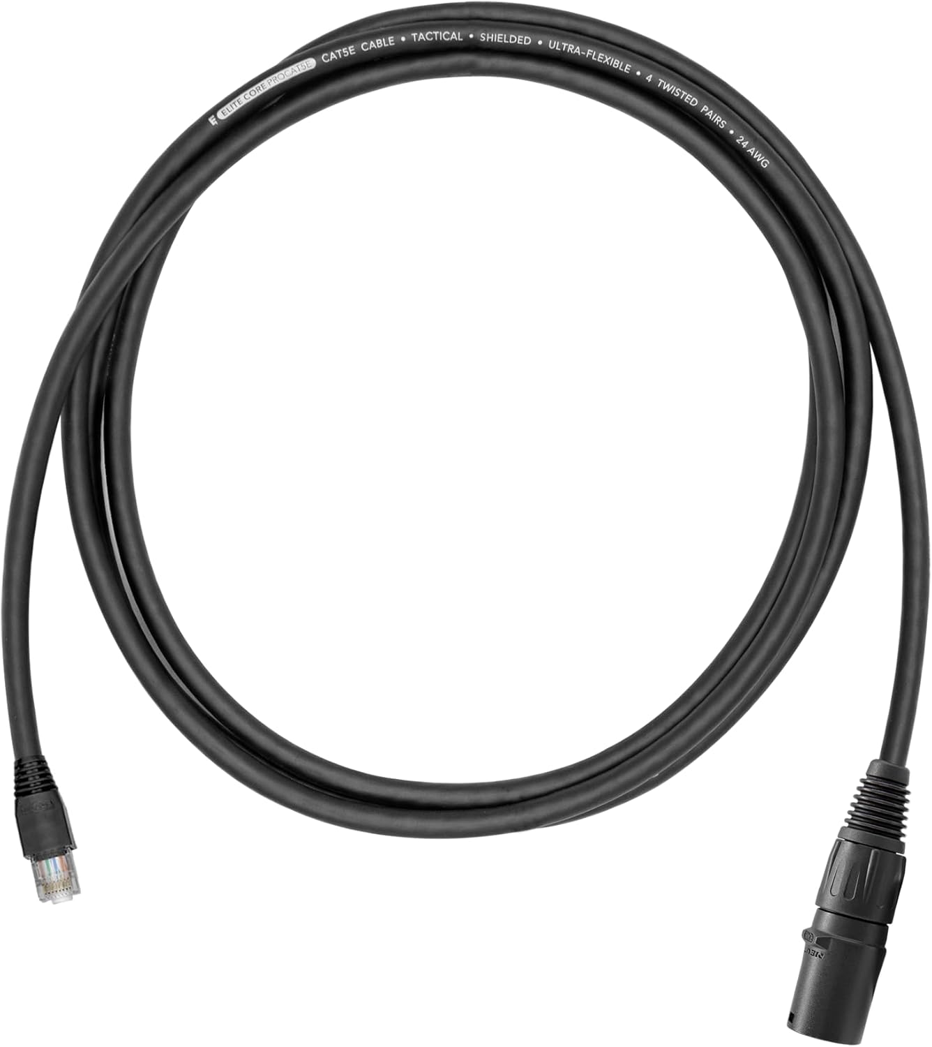 Elite Core PROCAT5E | Ultra-Flexible Shielded CAT5E | Tactical Ethernet to Booted RJ45 | 100' ft, 100-ft (PROCAT5E-S-RE-100)