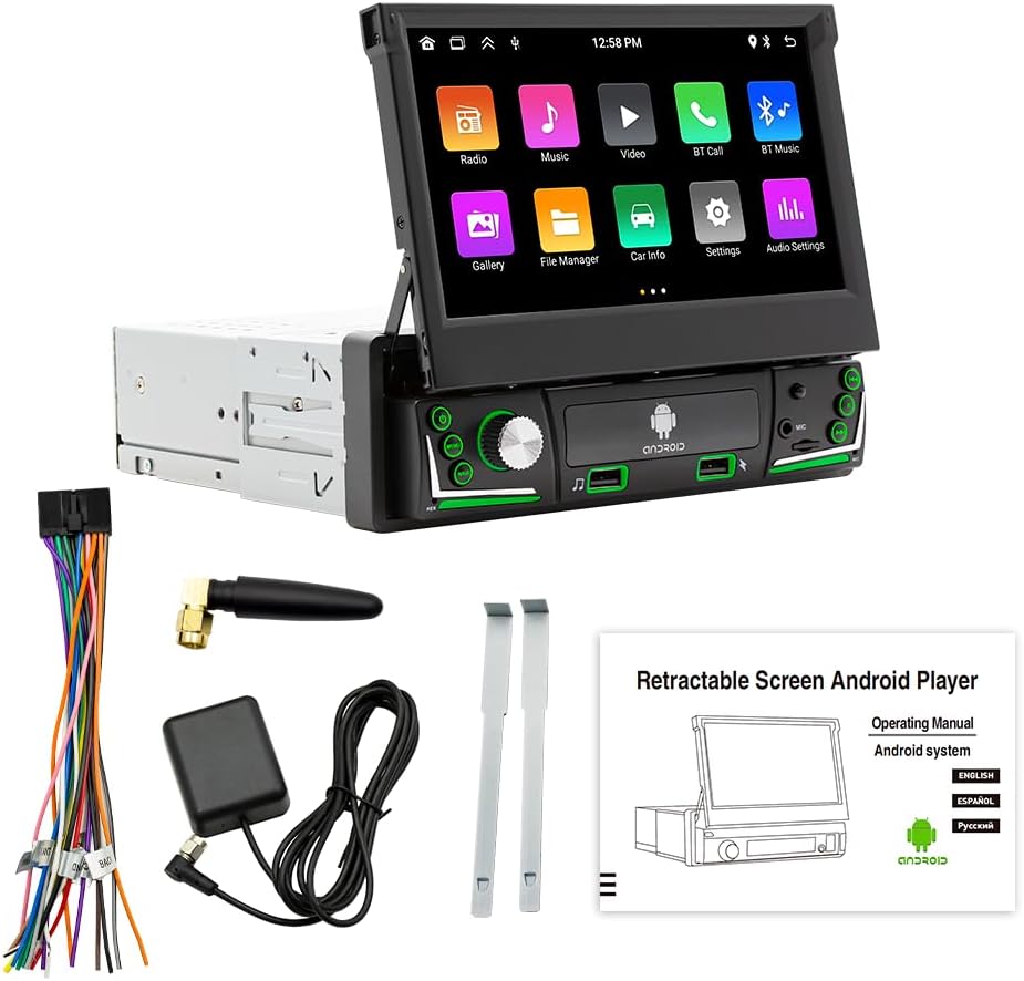 Generic 7-Inch Android 13 Single DIN Car Stereo with CarPlay and AHD Features, Auto-Retractable Display (2+64G)