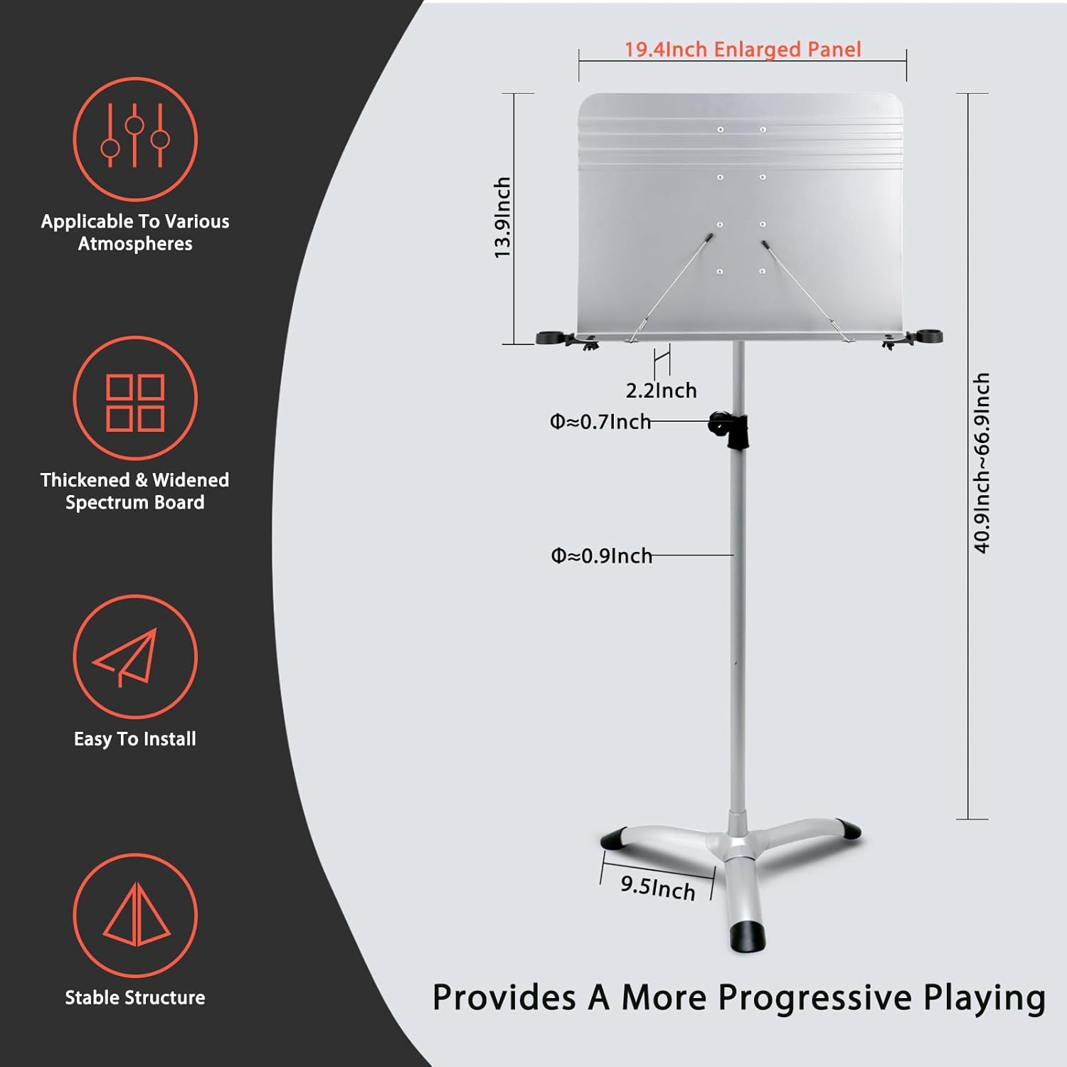 ROWELL Euphonium 3 Valves Bb Brass Lacquer Gold with Music Stand (Gray)
