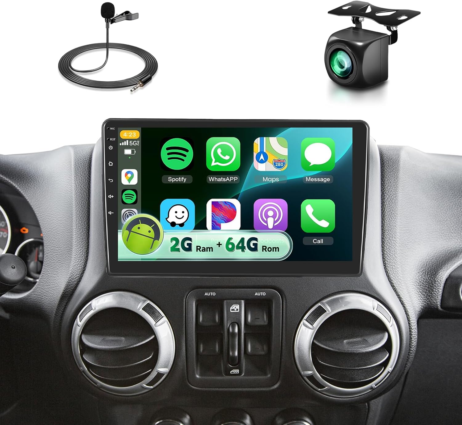 for Jeep Wrangler Car Radio Stereo 2007-2018 Dodge Ram 1500 2500 3500 Grand Cherokee with DSP Wireless Carplay Android Auto,10