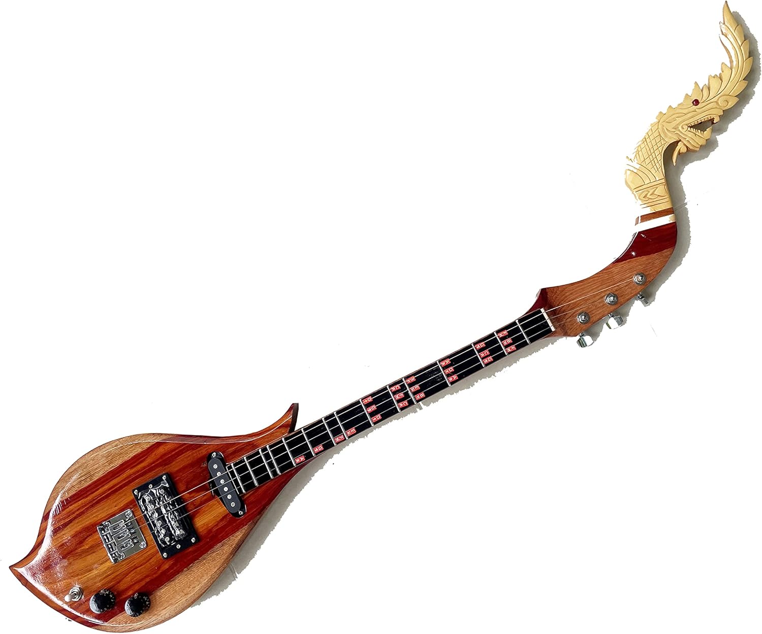 Isarn Electric Phin 3 Strings, Thailand Lao Guitar Musical Instrument, Traditional Thai Pin120, brown