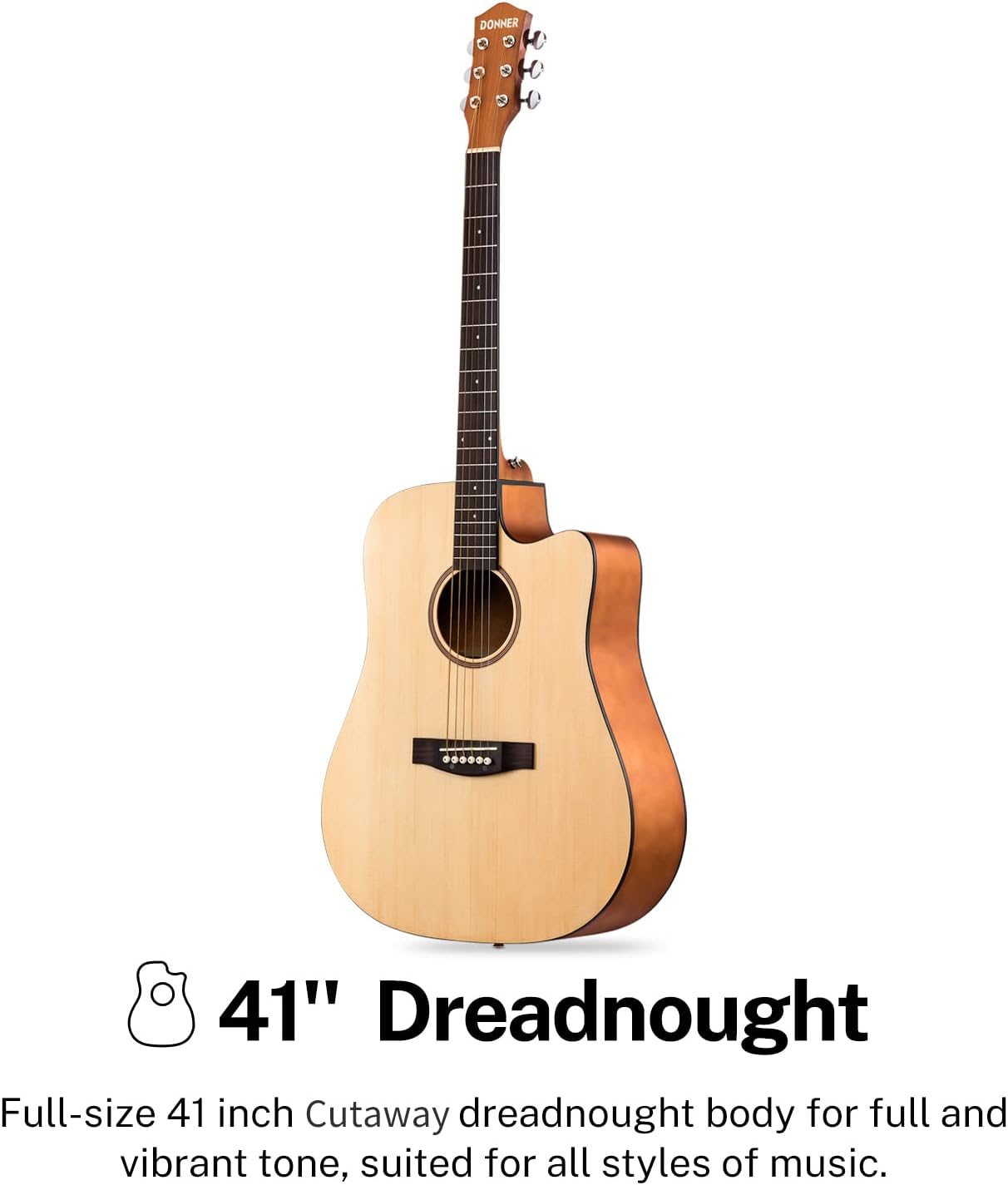 Donner Acoustic Guitar Kit for Beginners Adult Teen - Starter Kit, Full Size 41'' Cutaway Acustica Guitarra Bundle with Free Online Lesson,Gig Bag, Strap, Tuner, Capo, String, Natural, DAD-140C