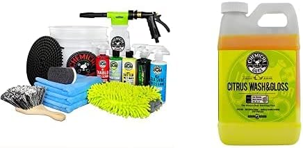 Chemical Guys CWS_301_64CW 14-Piece Arsenal Builder Car Wash Kit W/Foam Gun, Bucket and (5) 16 oz Car Care Cleaning Chemicals (Works w/Garden Hose) + Citrus Wash & Gloss Foaming Car Wash Soap, 64 oz