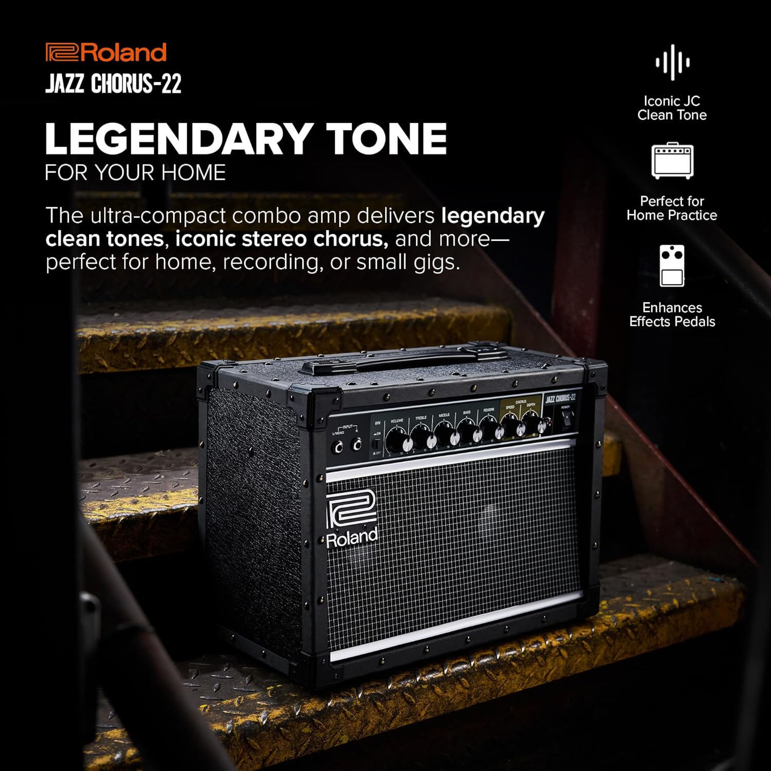 Roland JC-22 Jazz Chorus | Ultra-Compact Guitar Amplifier | Iconic JC Clean Tone | Signature Chorus Effect | Powerful 30-Watt Stereo Amp | Dual 6.5” Speakers | Enhances Pedals, Multi-FX & More