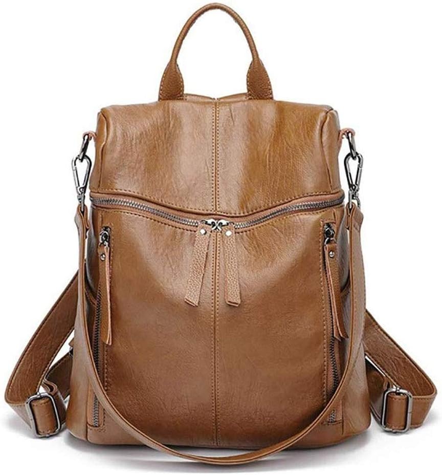 JSEIAJB Caramel Backpack-Casual Personalized Soft Leather Anti-Theft Backpack Tote Bag