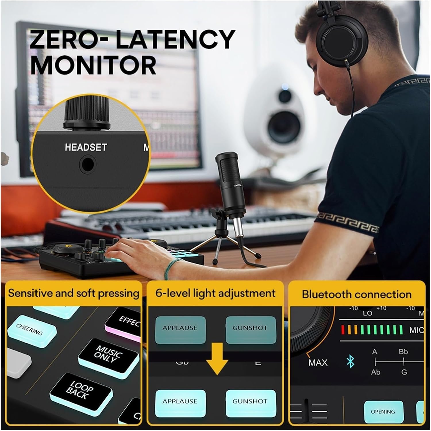 Sound Card Kit Interface Kit Sound Card With Microphone 3.5mm Condenser Mic For Computer Mobile Phone Recording Streaming Studio Setup For Recording Music