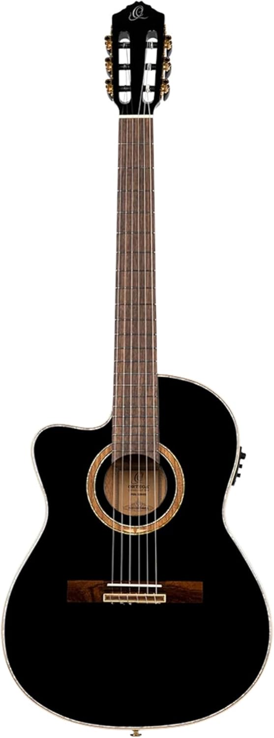 Ortega Guitars 6 String Performer Series Left-Handed Solid Top Thinline Crossover Acoustic-Electric Nylon Classical Guitar w/Bag, (RCE138-T4BK-L)