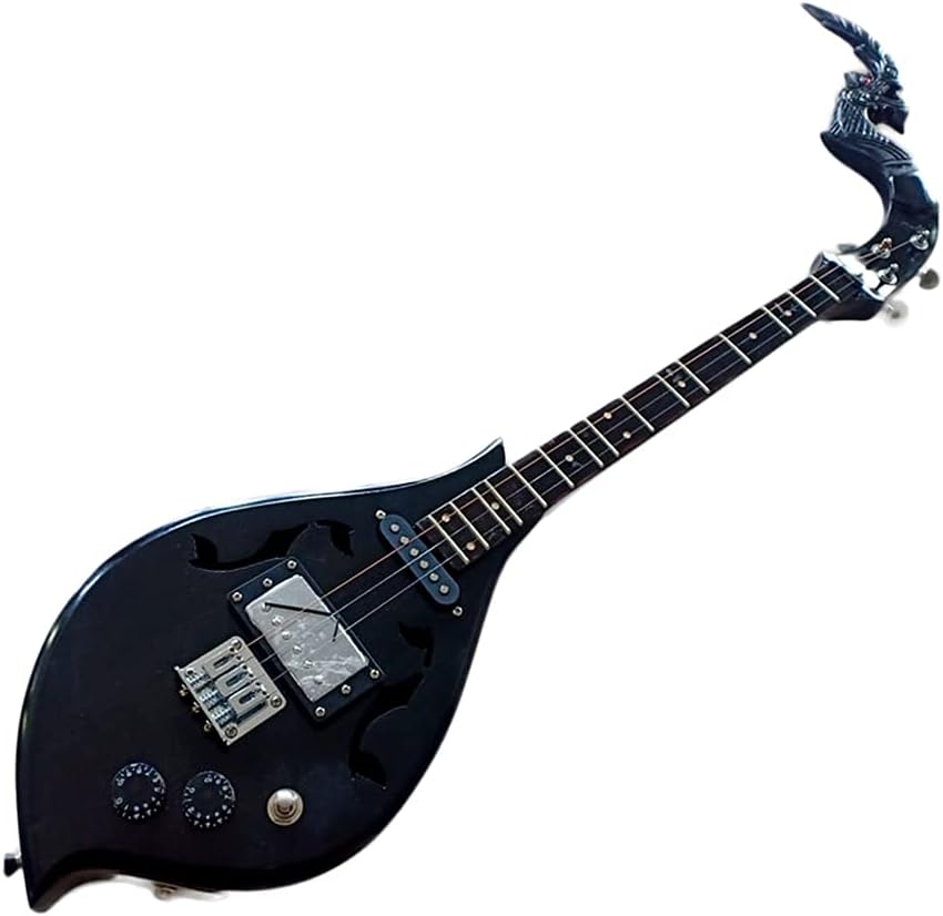 Isarn Acoustic Electric Phin 3 Strings, Thai Lao Guitar Musical Instrument, Traditional Thai Musical Black Pin95