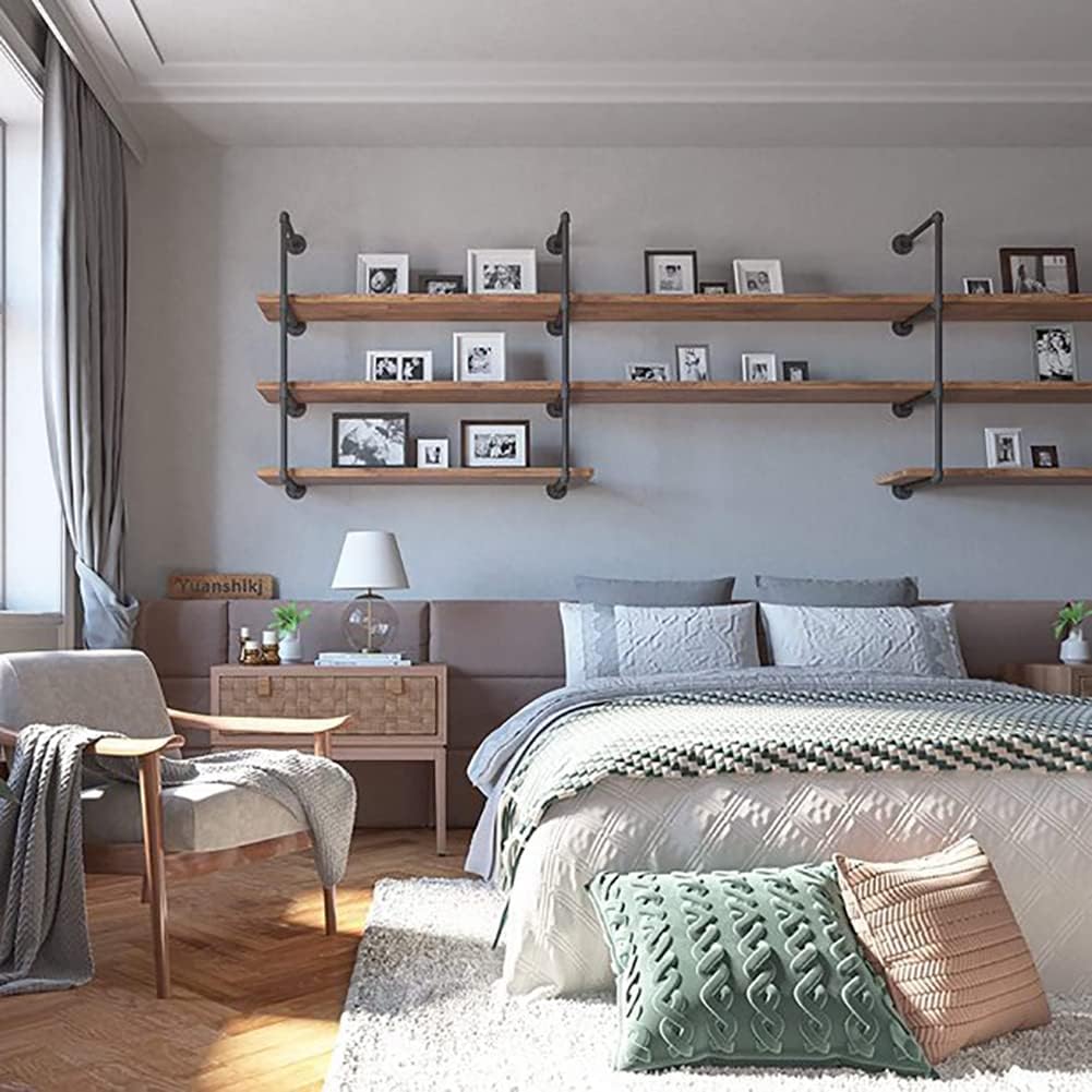 3-Tier Industrial Pipe Wall Mount Shelves, Wall Mount Bookshelf,Kitchen Spice Rack, Rustic Storage Shelves, Easy to Install,for Bathroom, Bedroom, Living Room