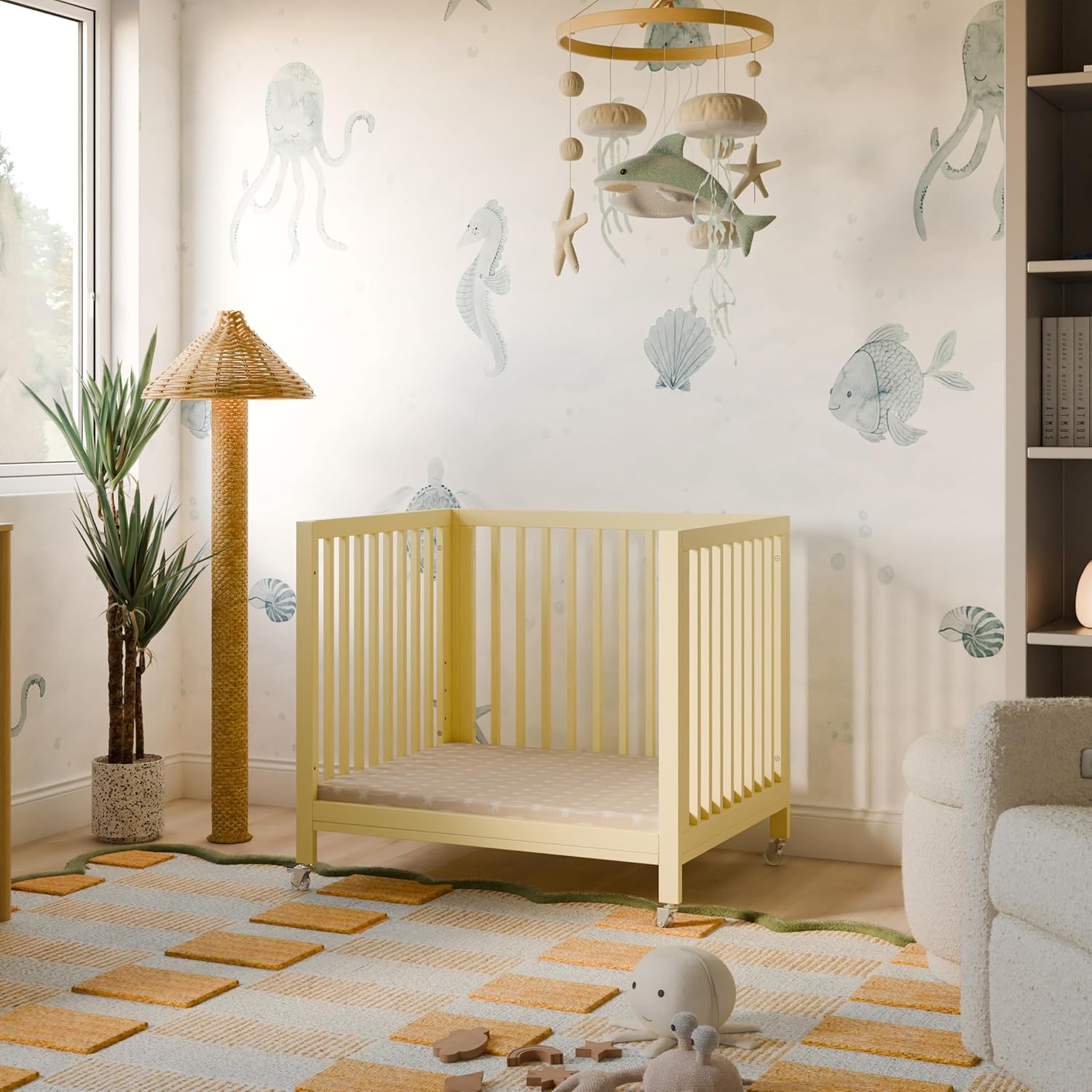 Babyletto Rolli All-Stages® Midi Crib Conversion Kit in Pale Yellow, Greenguard Gold Certified, FSC Certified, Portable & Adjustable with Pad Included