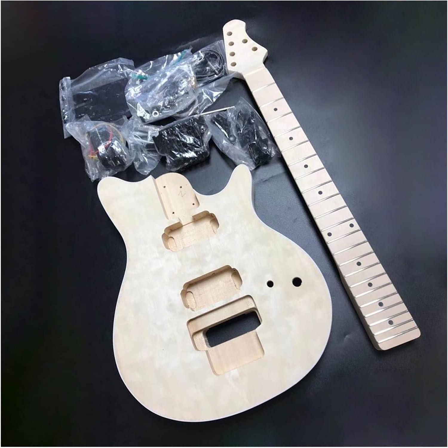 DIY Electric Guitar Kit 2 Dual-Coil Pickups Unfinished 22 Frets DIY Electric Guitar Kit Basswood Body and Fingerboard