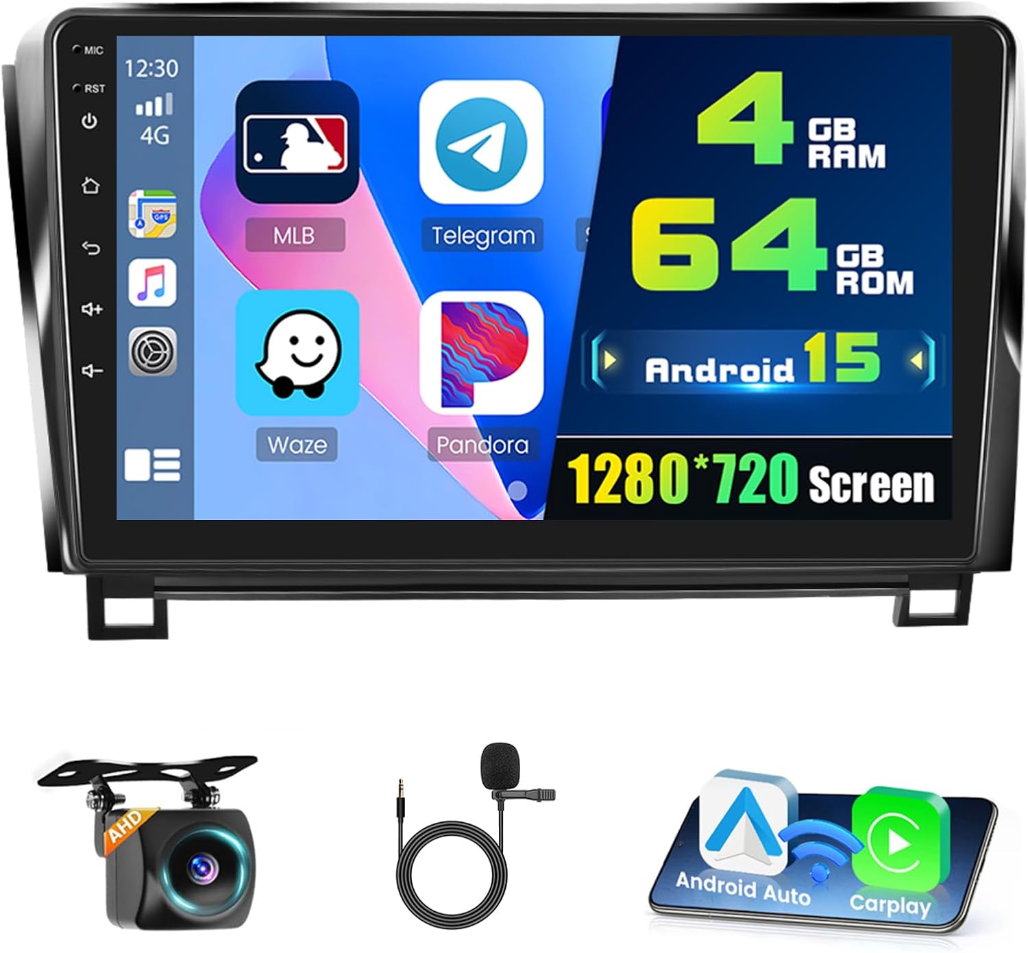 4+64G Android 15 Car Stereo for Toyota Tundra 2007-2013, 10.1 inch IPS 1280 * 720 Touch Screen Radio Wireless Apple Carplay Android Auto DSP 5G WiFi Bluetooth GPS FM RDS+Free AHD Backup Camera