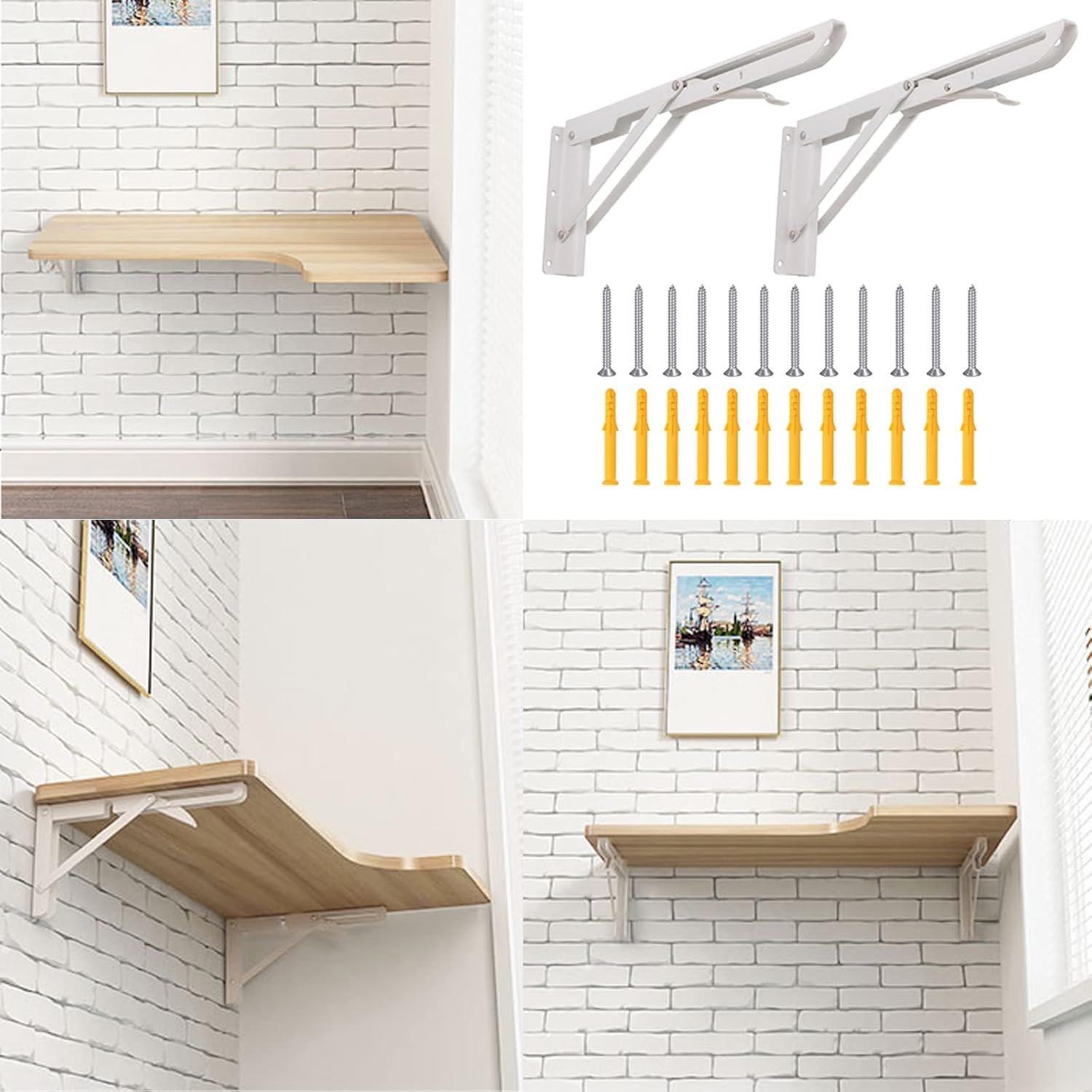 LIGUOYI Corner Wall Mount Folding Table, L 24in ~ 47in Multifunction Computer Desk Home Office Table, Wooden White Black Study Table, Space Saving Folding for Study, Bedroom, Office, Home