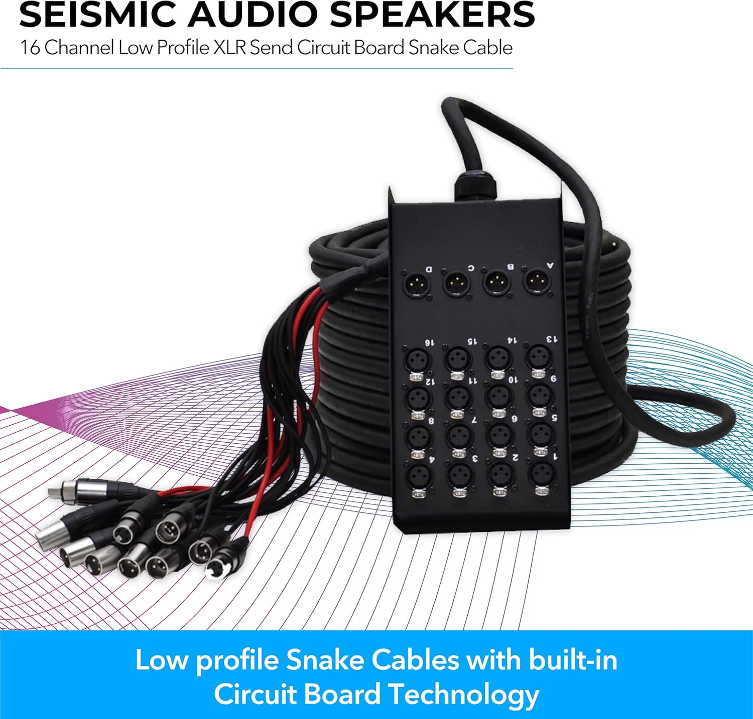 Seismic Audio Speakers 16 Channel Low Profile XLR Send Circuit Board Snake Cable, XLR Splitter Cable, 100 Feet
