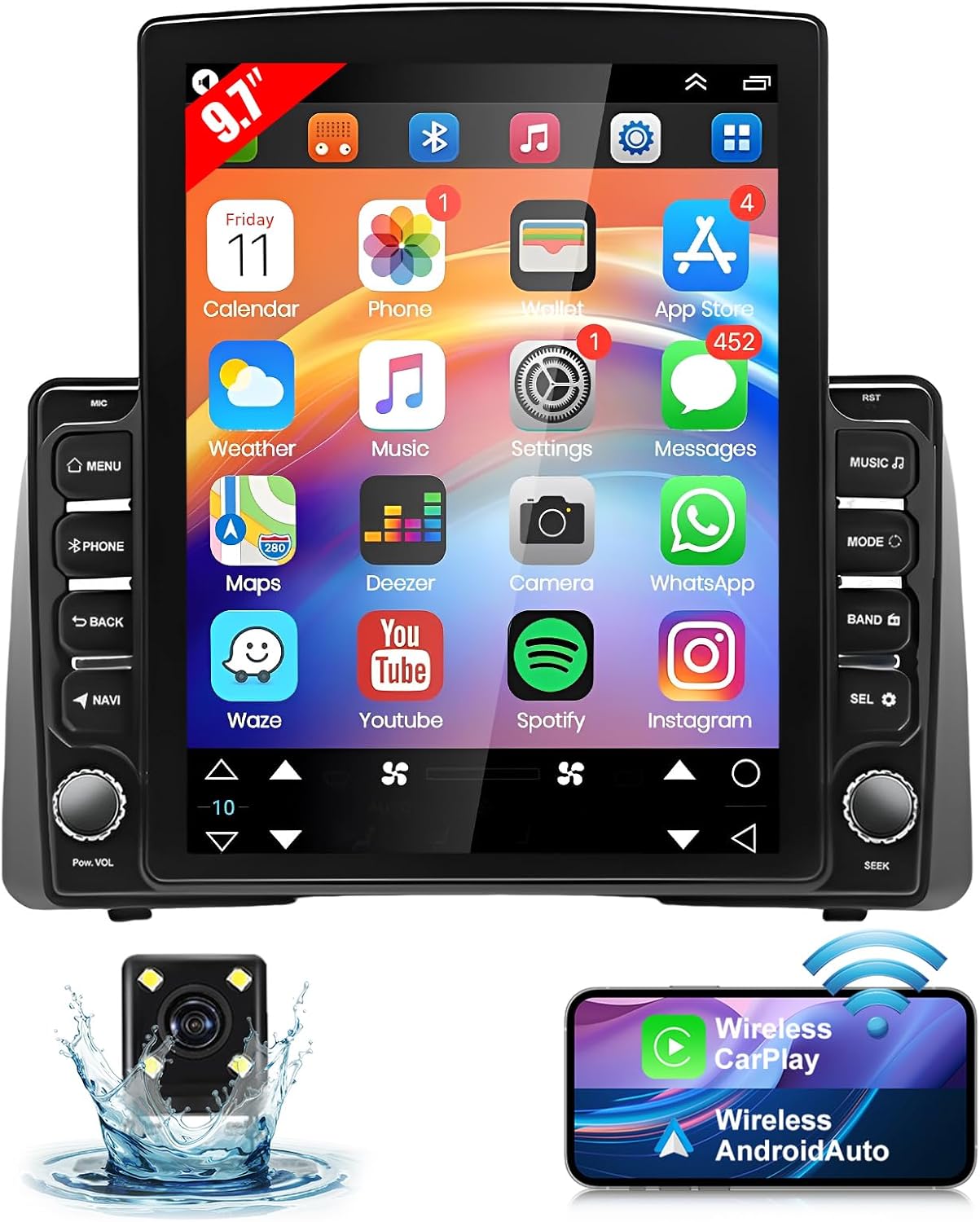 Android 13 Car Stereo for Dodge Grand Caravan 2011-2020 Chrysler Town & Country 2011-2016, 9.7 HD Touchscreen Car Radio with Wireless CarPlay Android Auto GPS Navi Bluetooth SWC WiFi FM Camera DSP