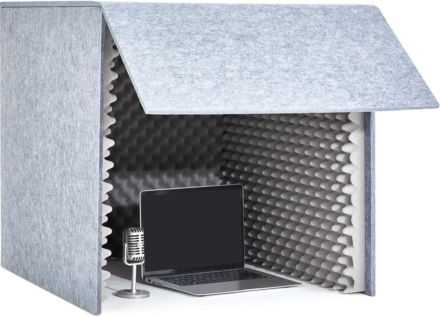 28 x 28x 28 Inch Desktop Soundproof Cover Portable Vocal Recording Booth Vocal Absorbing Shield Microphone Isolation Booth Cube for Music Studio Podcasts Decreasing Noise Home, Grey