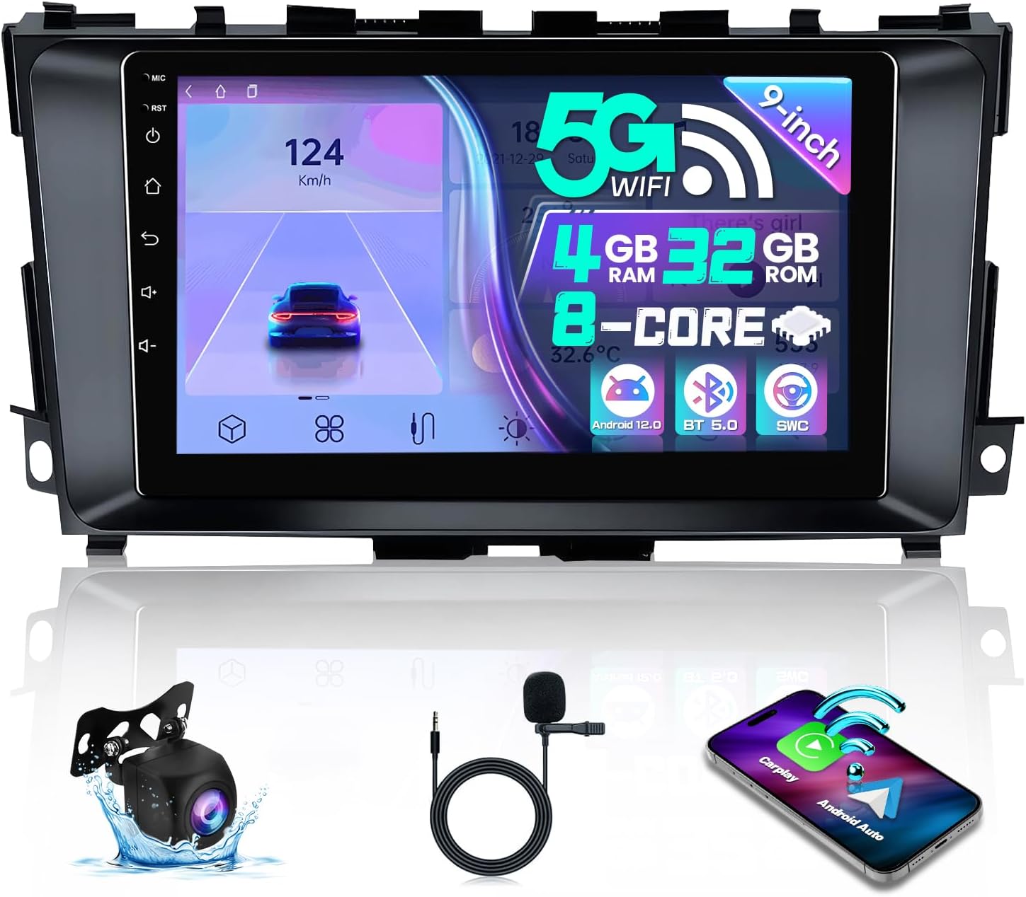 8 Core 4+32GB Car Radio for Nissan Altima 2013-2018 with Wireless Carplay Android Auto 9 Inch IPS HD Touchscreen for Altima Stereo 5Ghz WiFi GPS Navigation BT FM SWC AHD Backup Camera