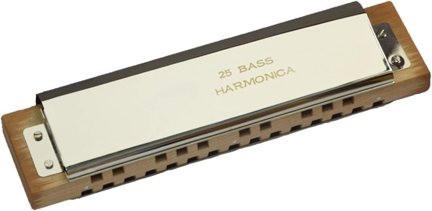 SUOFEILAIMU 25 Hole Bass Harmonica Brass Mouth Organ Instrument Blues Harp Instrumento Chromatic Harmonica Key C Music Instrumet (Color : Silver)
